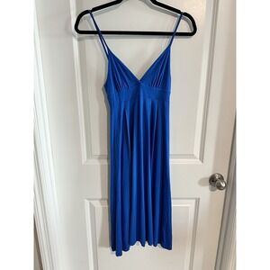 Sisley Slip Midi Dress Size XS Blue Tie‎ Back Solid V Neck Flowy Party Cocktail